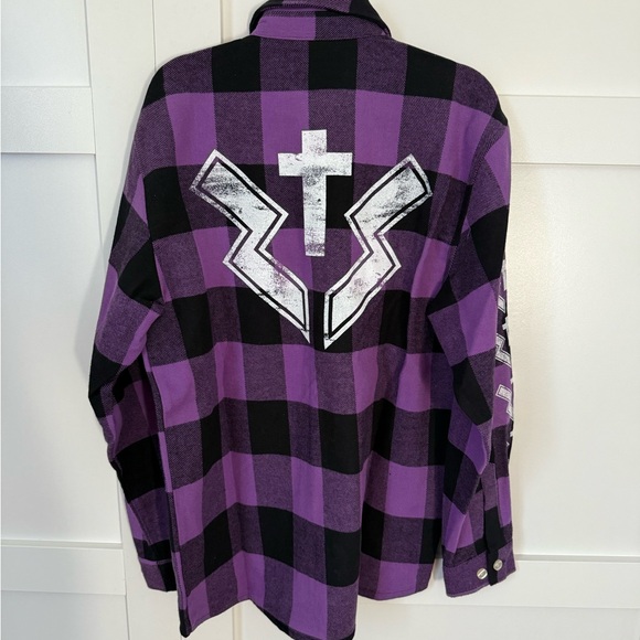 Zakk Sabbath Purple and Black Checkered Flannel Shirt - NEW - Size S - Picture 2 of 4
